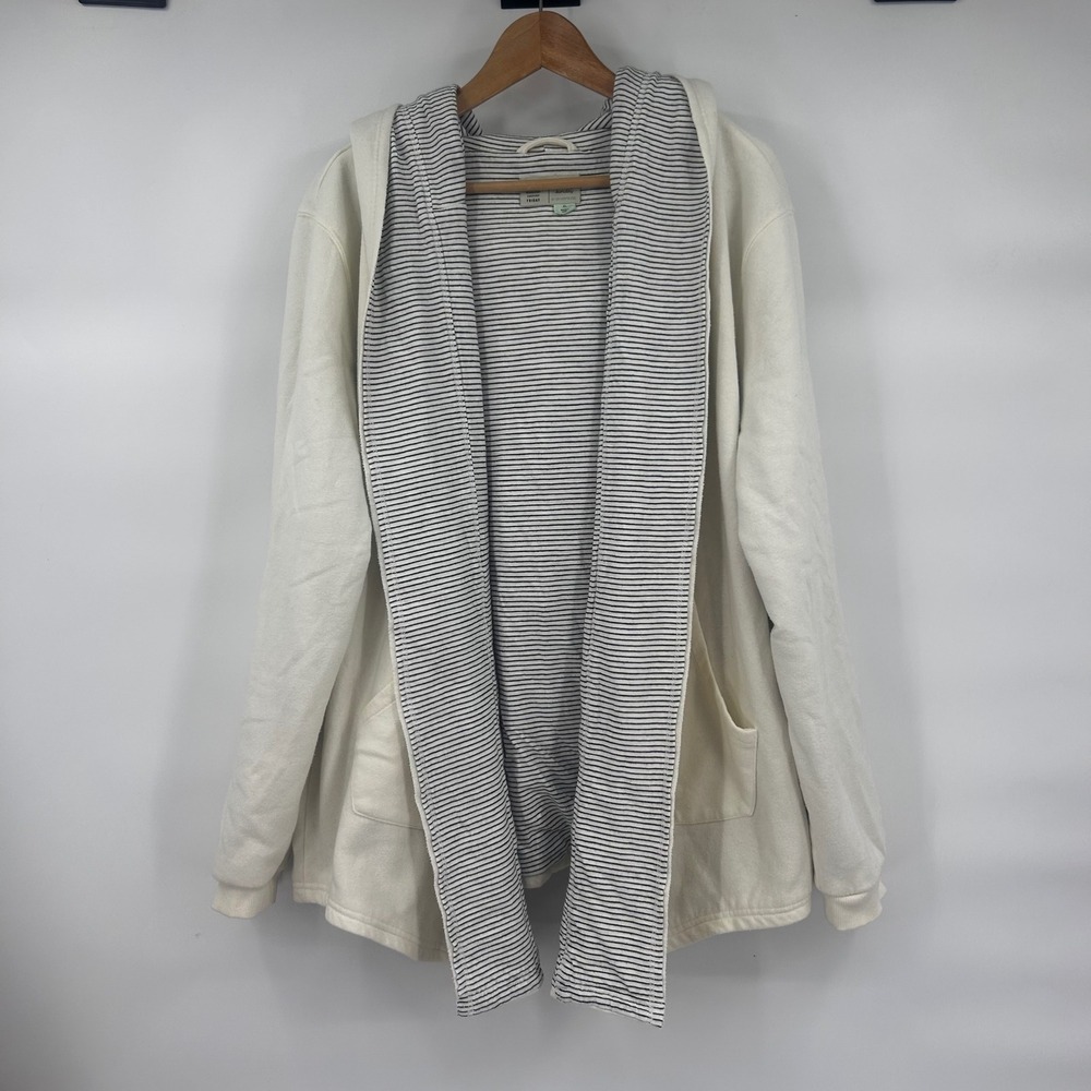 Saturday‎ Sunday by Anthropologie Cream Striped Hooded Cardigan Sweatshirt XL